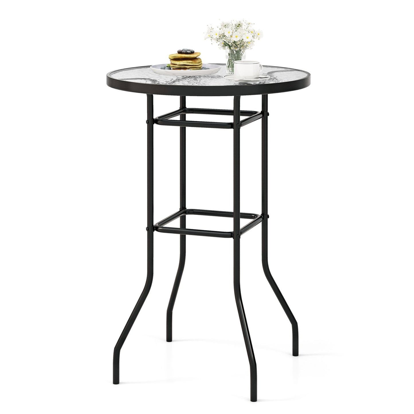 38 Inch Patio Bar Table with Tempered Glass Tabletop, Black Patio Bar Furniture   at Gallery Canada