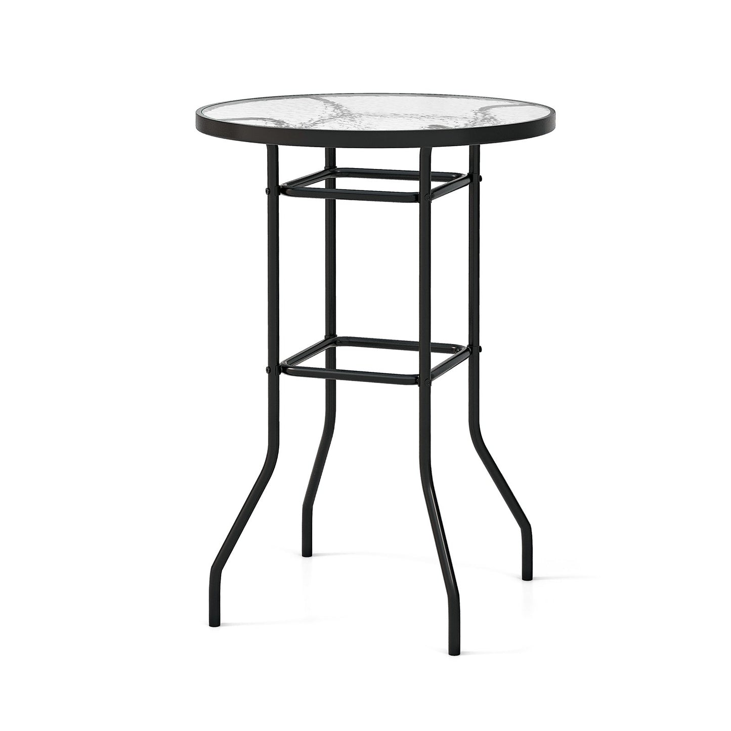 38 Inch Patio Bar Table with Tempered Glass Tabletop, Black Patio Bar Furniture   at Gallery Canada