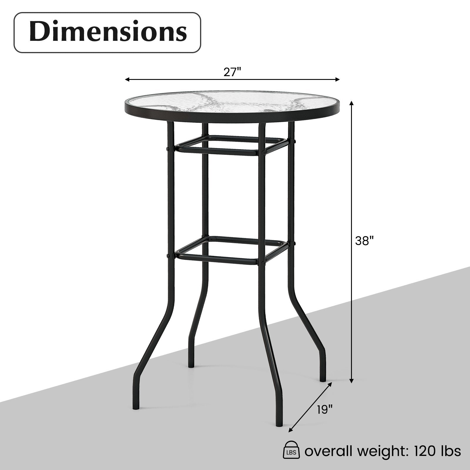 38 Inch Patio Bar Table with Tempered Glass Tabletop, Black Patio Bar Furniture   at Gallery Canada