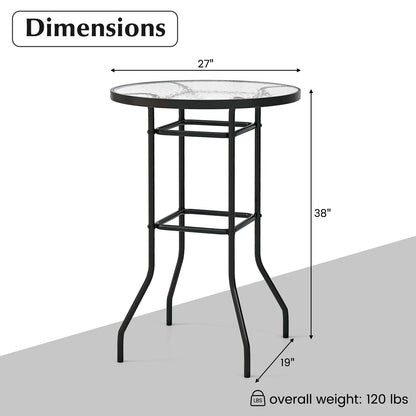 38 Inch Patio Bar Table with Tempered Glass Tabletop, Black Patio Bar Furniture   at Gallery Canada