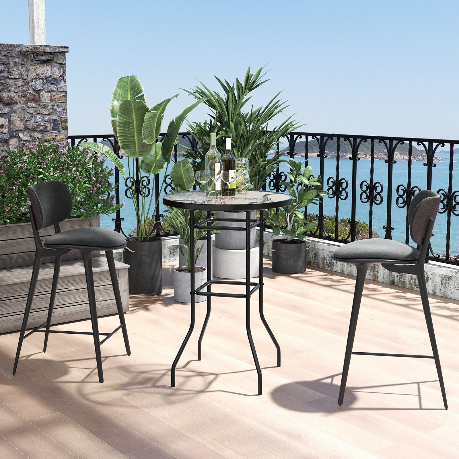 38 Inch Patio Bar Table with Tempered Glass Tabletop, Black Patio Bar Furniture   at Gallery Canada