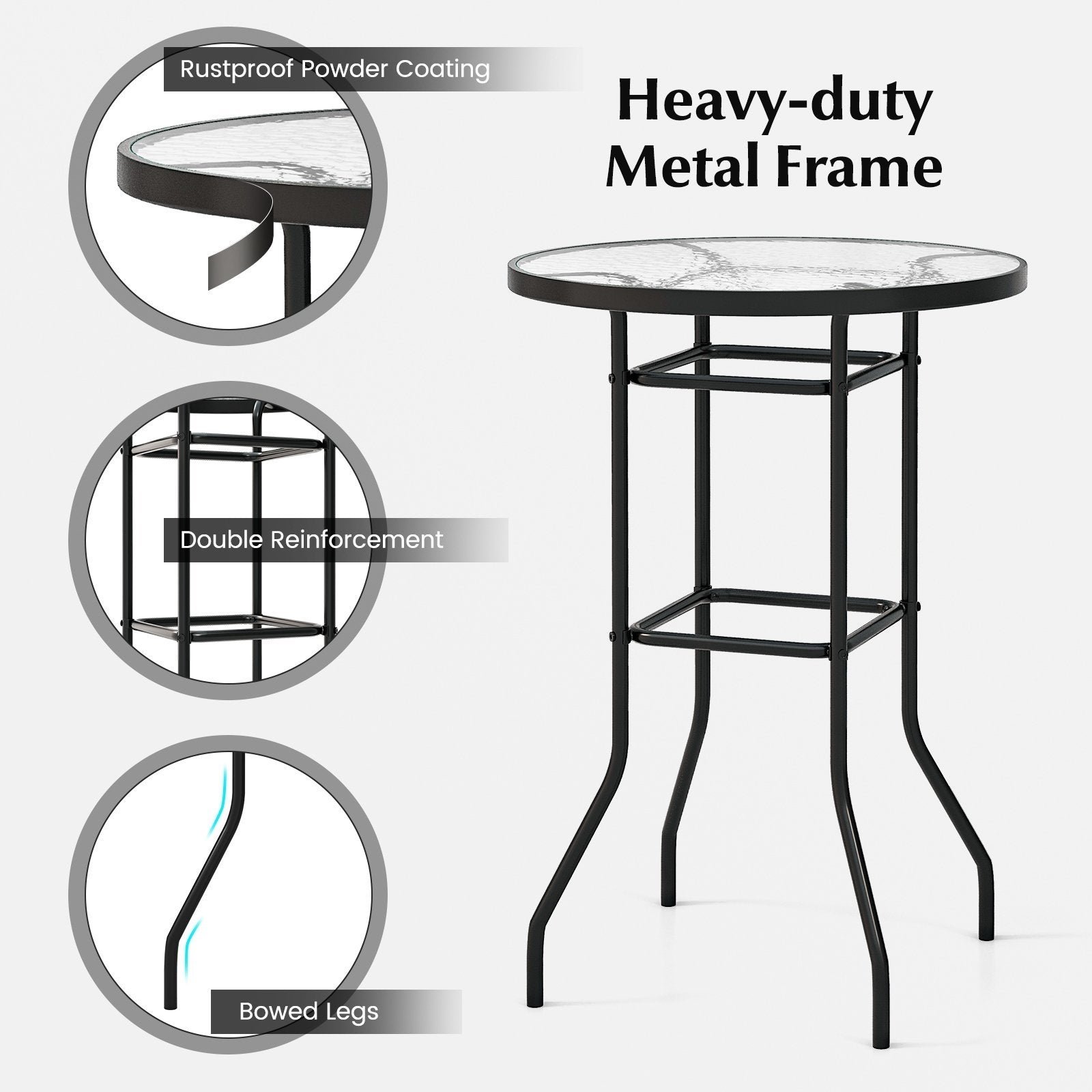 38 Inch Patio Bar Table with Tempered Glass Tabletop, Black Patio Bar Furniture   at Gallery Canada