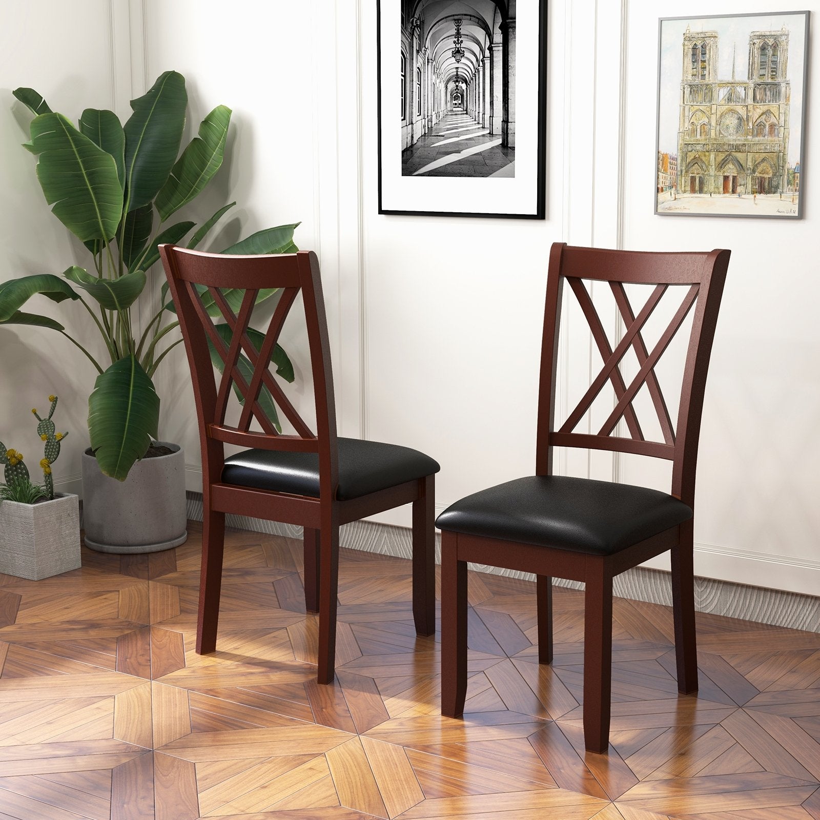 Set of 2 Dining Chair with Backrest and Padded Seat, Brown Dining Chairs   at Gallery Canada