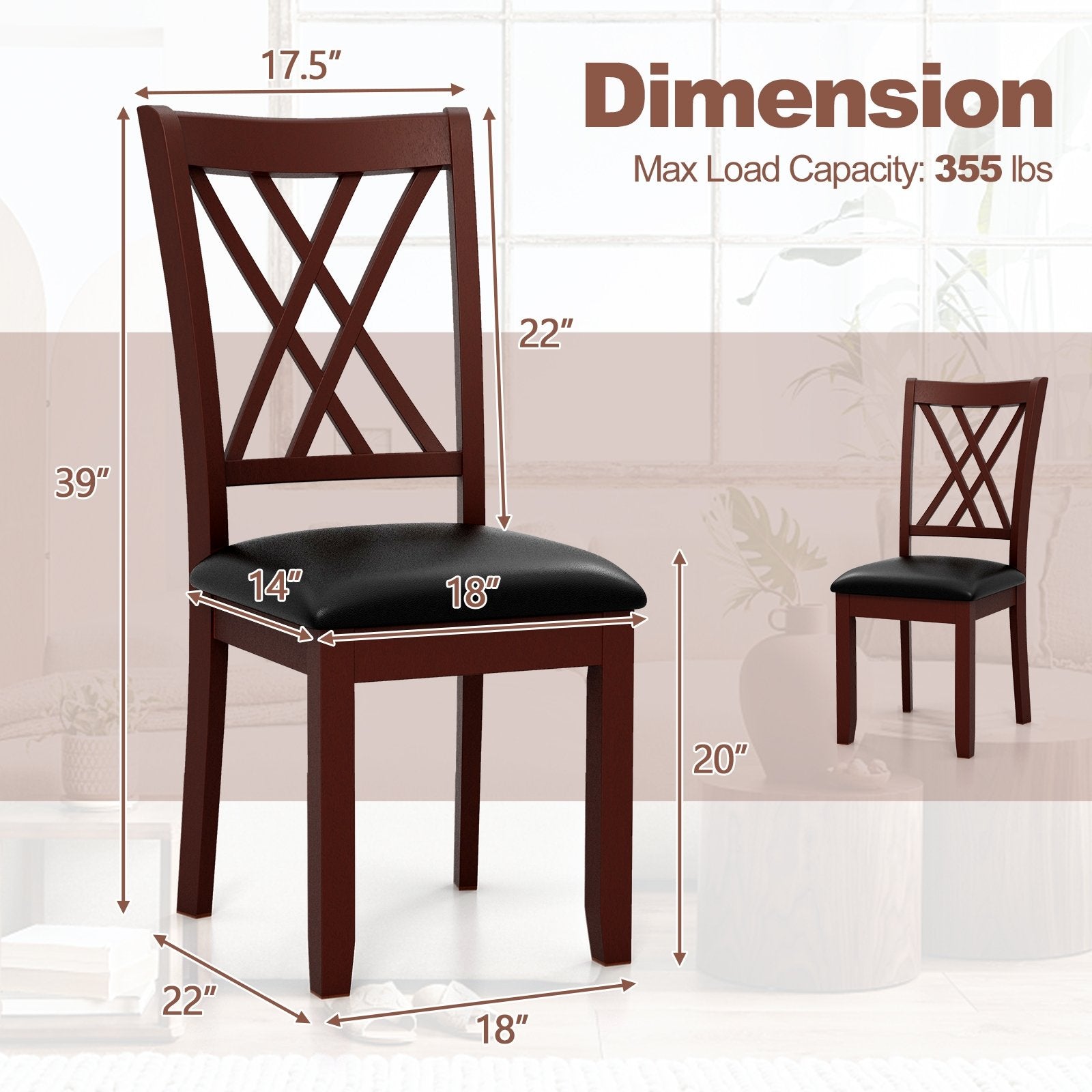 Set of 2 Dining Chair with Backrest and Padded Seat, Brown Dining Chairs   at Gallery Canada