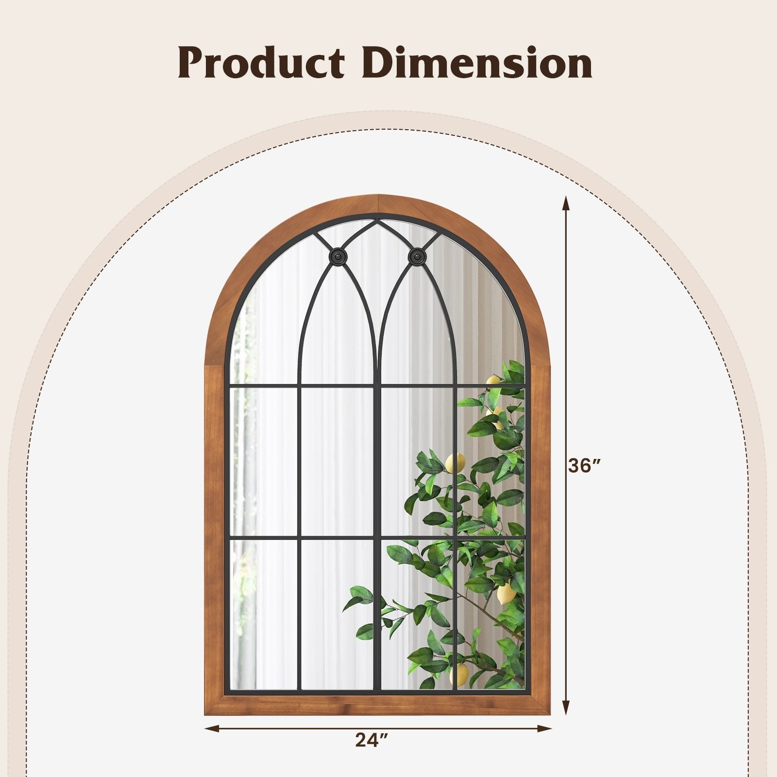 Arched Window Finished Mirror with Back Board, Natural Wall Mirrors   at Gallery Canada