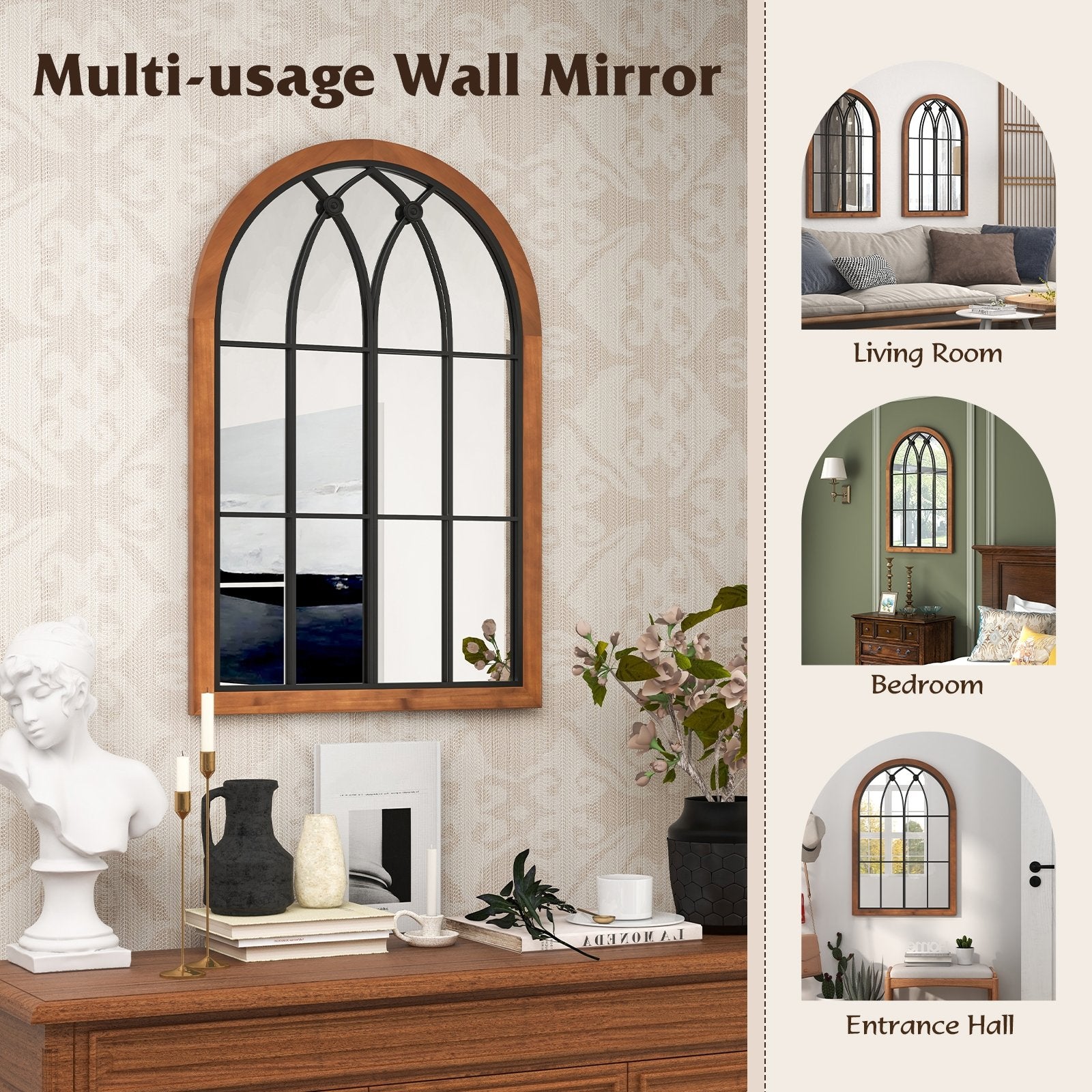 Arched Window Finished Mirror with Back Board, Natural Wall Mirrors   at Gallery Canada