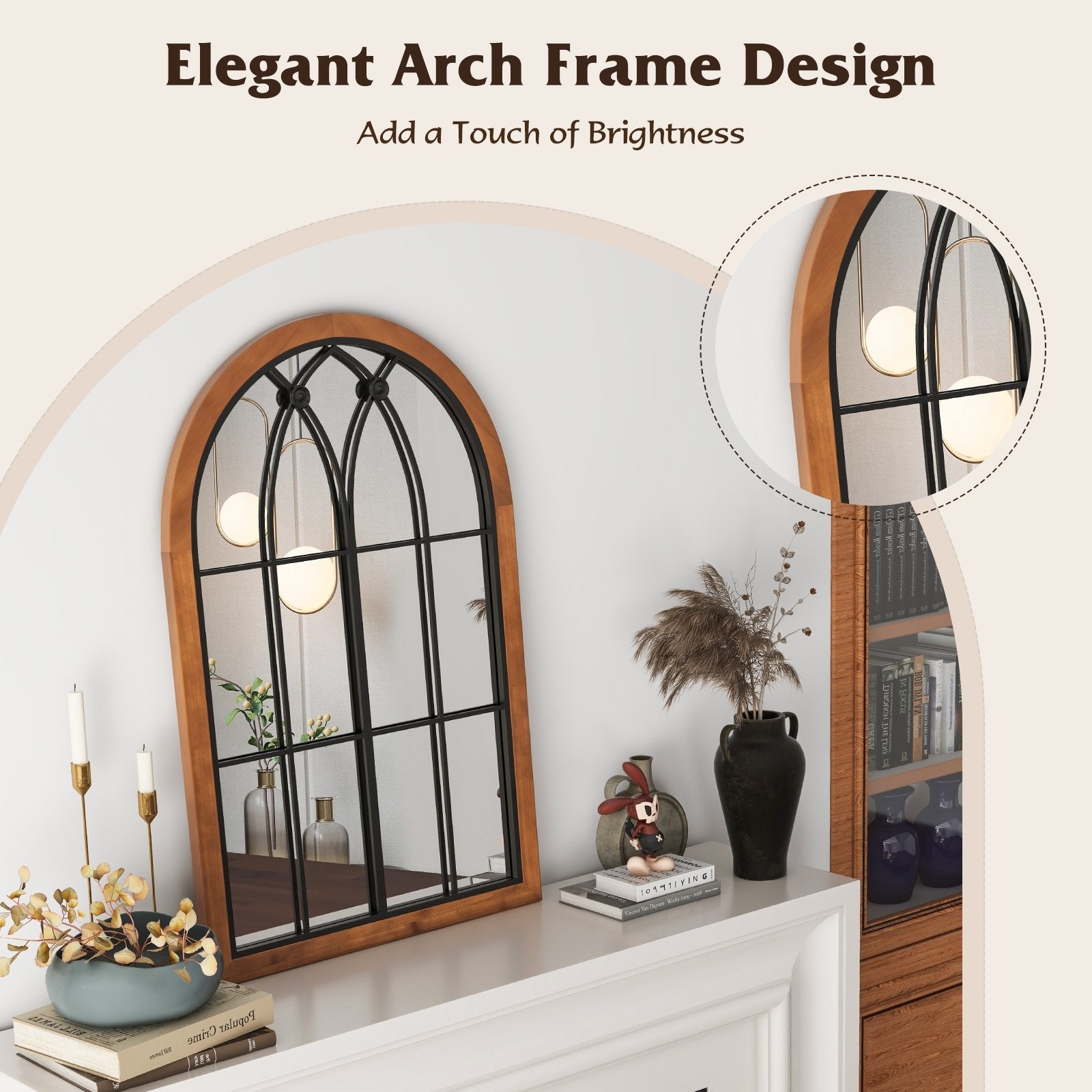 Arched Window Finished Mirror with Back Board, Natural Wall Mirrors   at Gallery Canada