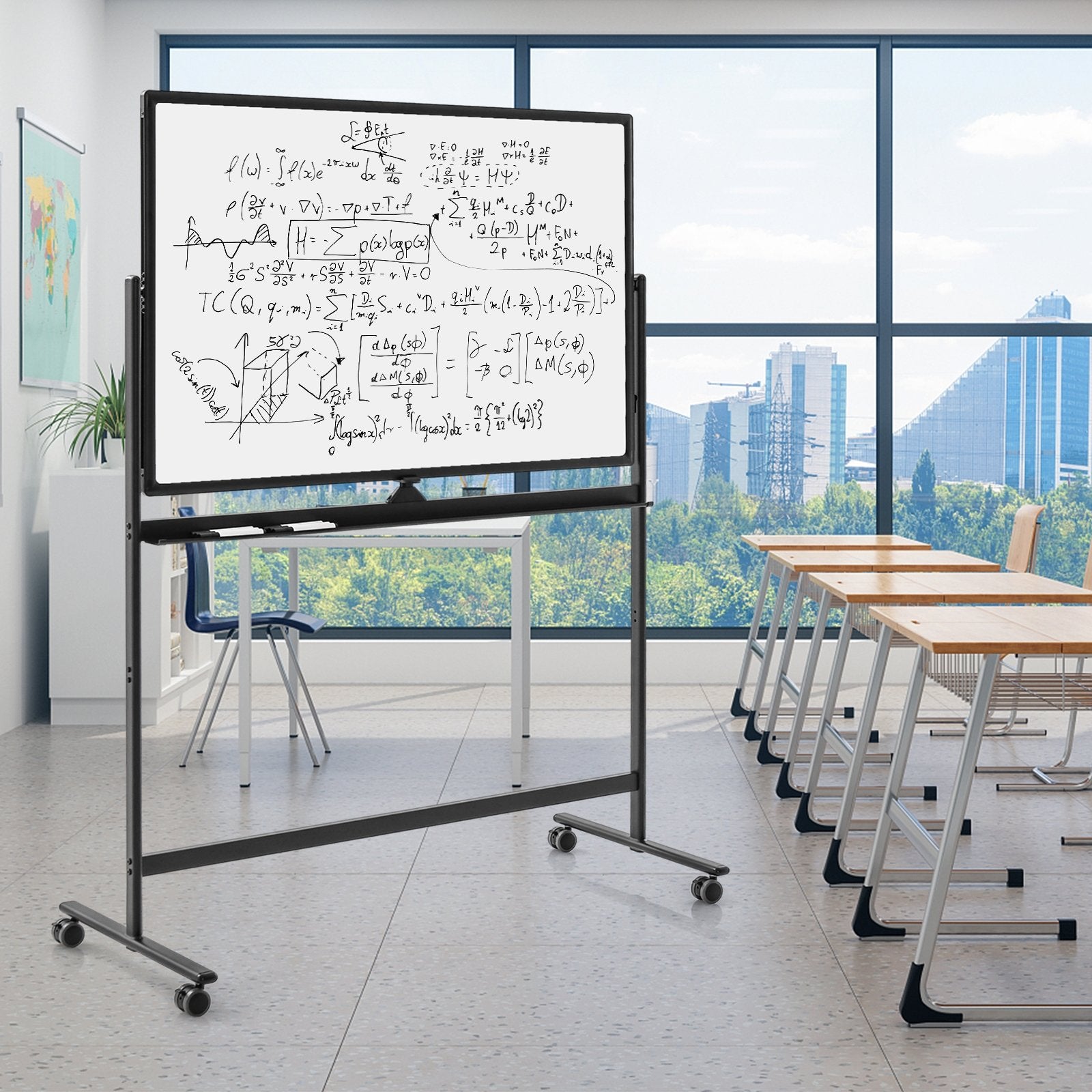 32 x 47 Inch Portable Rolling White Board, Black Home Office   at Gallery Canada