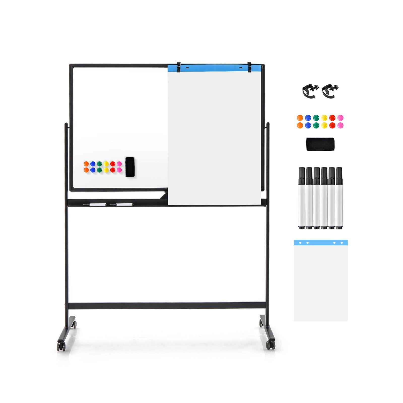 32 x 47 Inch Portable Rolling White Board, Black Home Office   at Gallery Canada