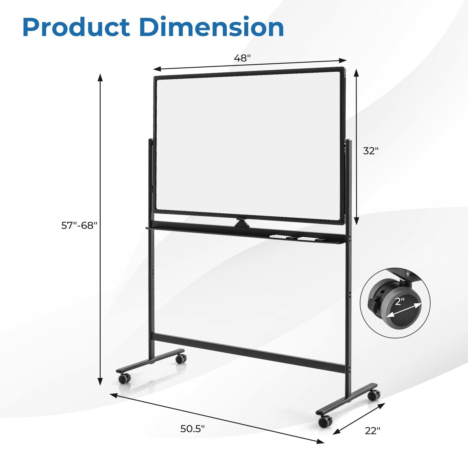 32 x 47 Inch Portable Rolling White Board, Black Home Office   at Gallery Canada