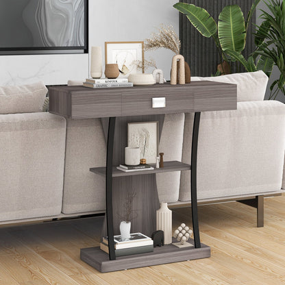 Console Table with Drawer and 2-Tier Shelves for Entryway Living Room, Gray Console Tables   at Gallery Canada