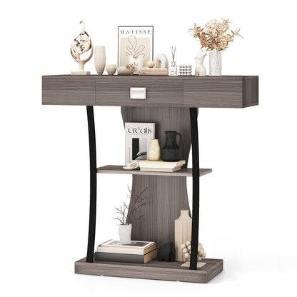 Console Table with Drawer and 2-Tier Shelves for Entryway Living Room, Gray Console Tables   at Gallery Canada