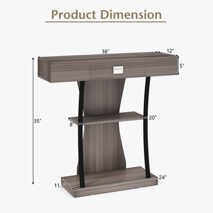 Console Table with Drawer and 2-Tier Shelves for Entryway Living Room, Gray Console Tables   at Gallery Canada