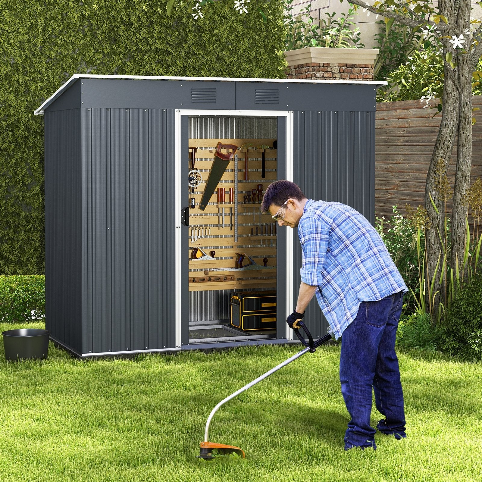 3.6 x 7.1 FT Outside Garden Storage Shed Tool House with Ground Foundation Frame, Dark Green Sheds & Outdoor Storage   at Gallery Canada