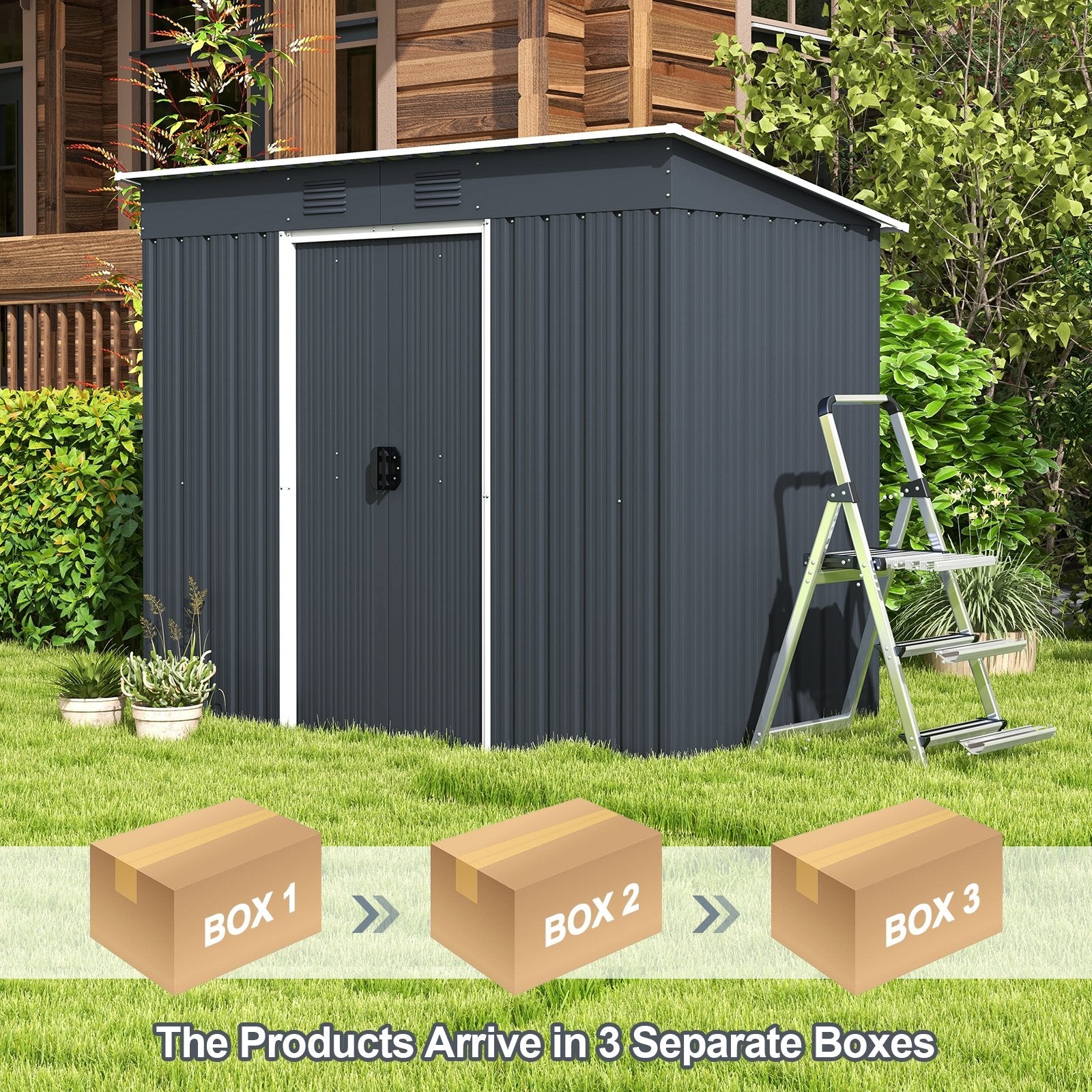 3.6 x 7.1 FT Outside Garden Storage Shed Tool House with Ground Foundation Frame, Dark Green Sheds & Outdoor Storage   at Gallery Canada