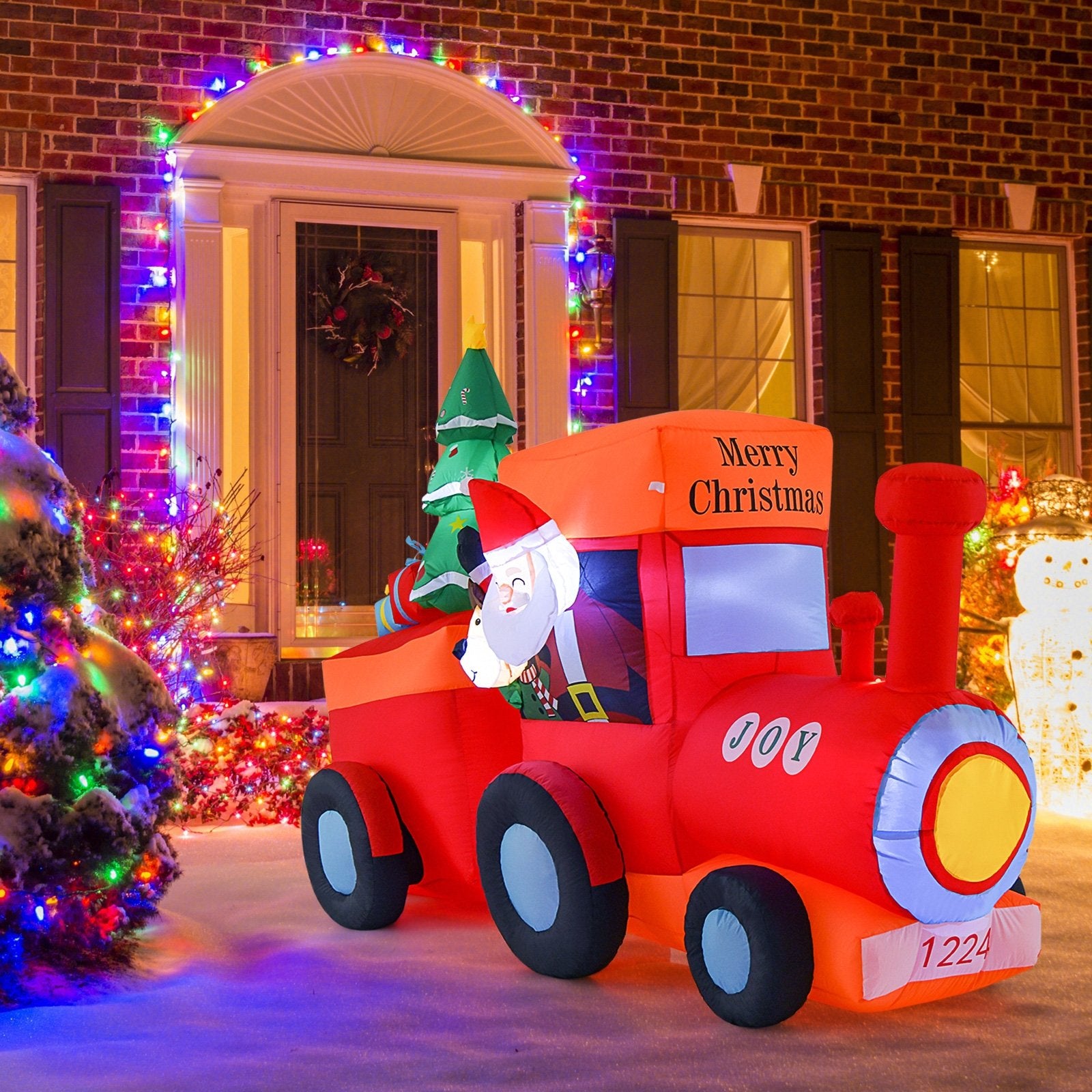 8.6 Feet Lighted Christmas Inflatable Train with Santa Claus Deer, Multicolor Christmas Inflatables   at Gallery Canada