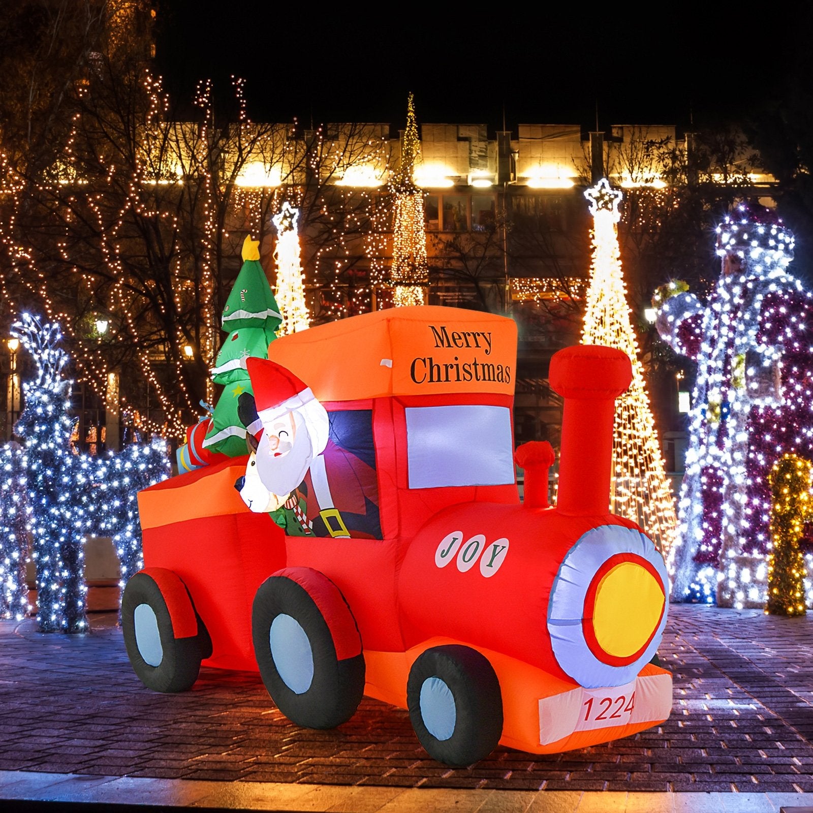 8.6 Feet Lighted Christmas Inflatable Train with Santa Claus Deer, Multicolor Christmas Inflatables   at Gallery Canada