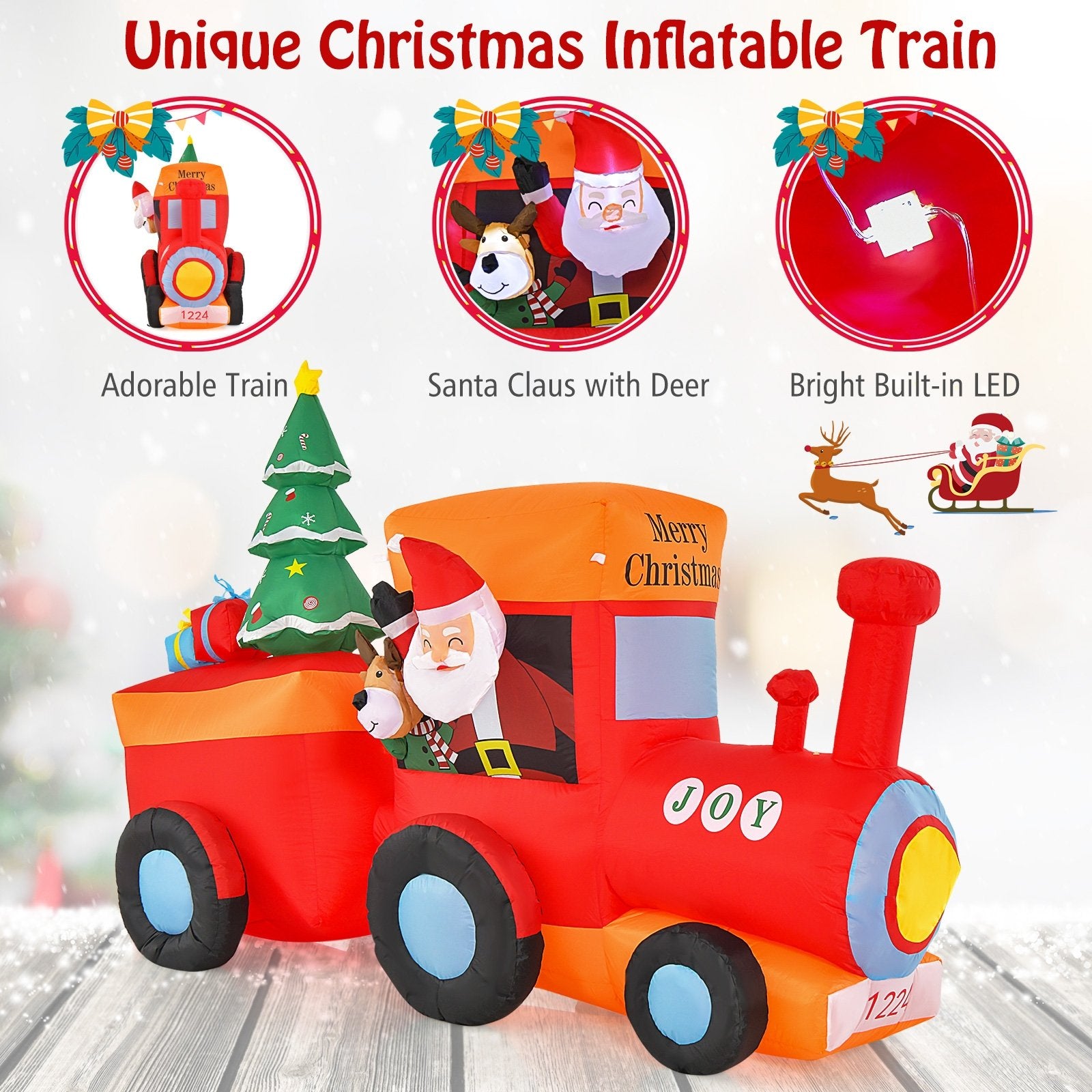 8.6 Feet Lighted Christmas Inflatable Train with Santa Claus Deer, Multicolor Christmas Inflatables   at Gallery Canada