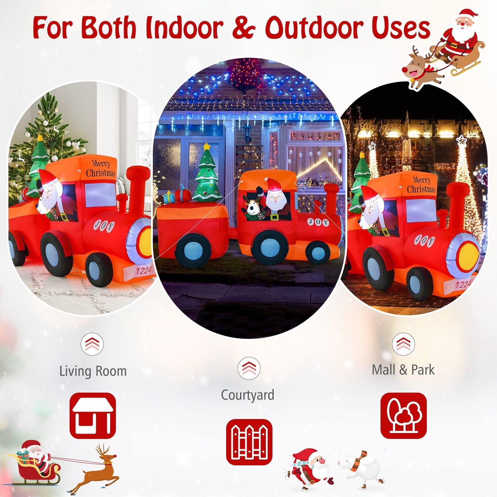 8.6 Feet Lighted Christmas Inflatable Train with Santa Claus Deer, Multicolor Christmas Inflatables   at Gallery Canada