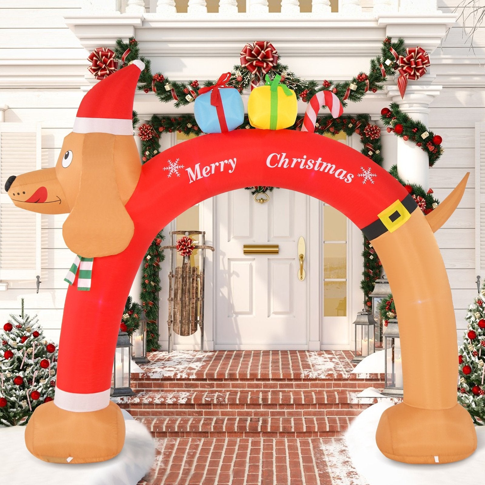 8 Feet Lighted Inflatable Christmas Dachshund Arch with Air Blower, Multicolor Christmas Inflatables   at Gallery Canada