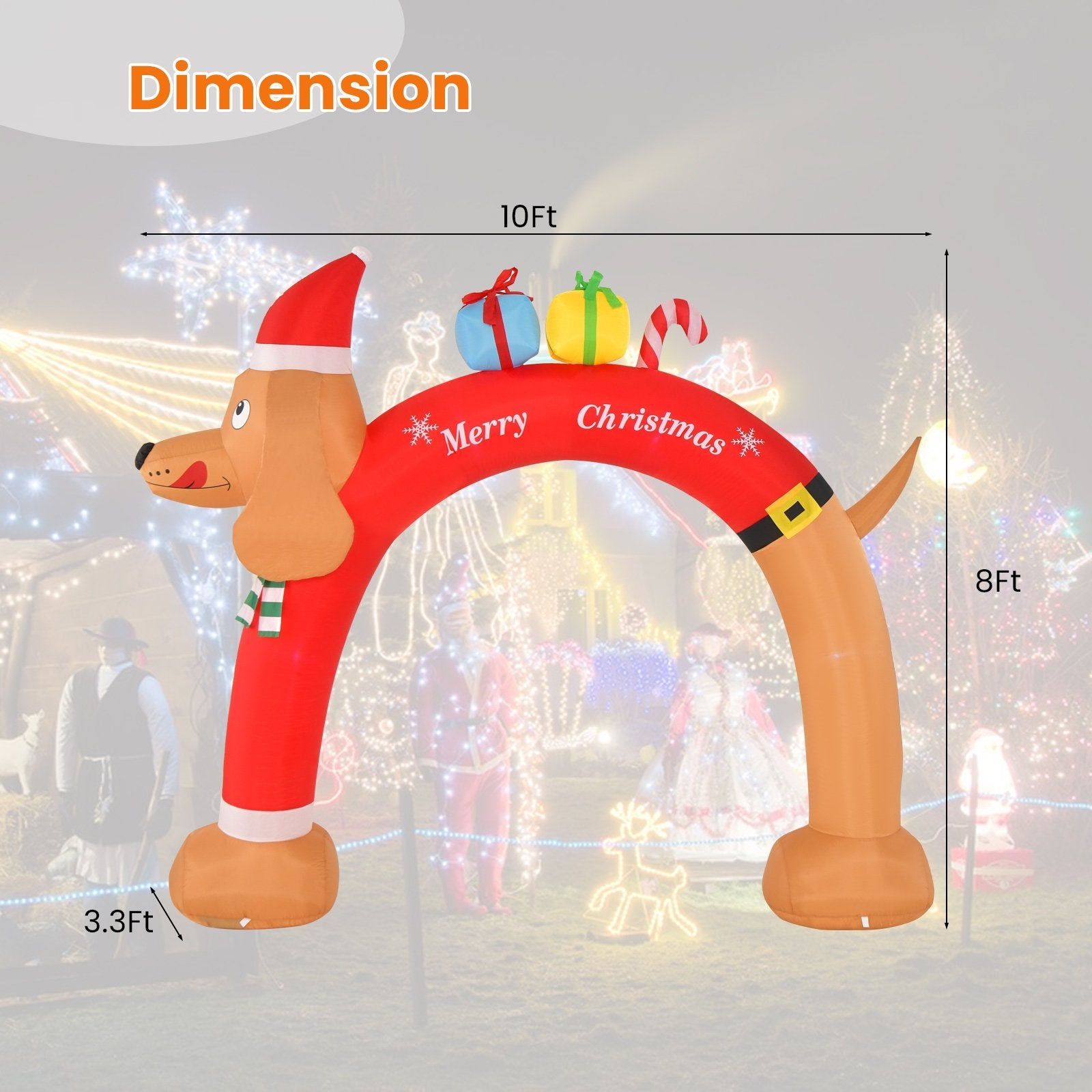 8 Feet Lighted Inflatable Christmas Dachshund Arch with Air Blower, Multicolor Christmas Inflatables   at Gallery Canada