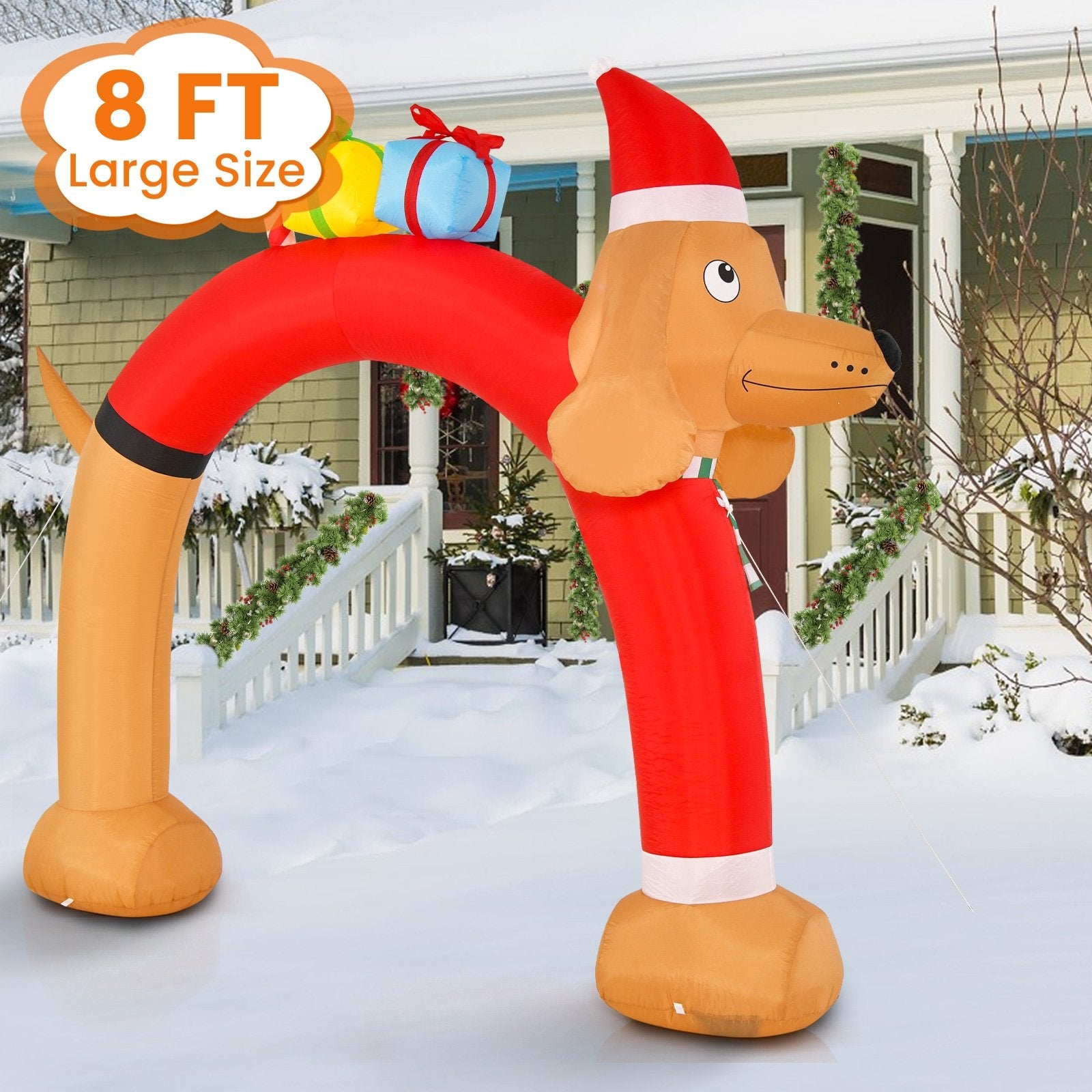 8 Feet Lighted Inflatable Christmas Dachshund Arch with Air Blower, Multicolor Christmas Inflatables   at Gallery Canada