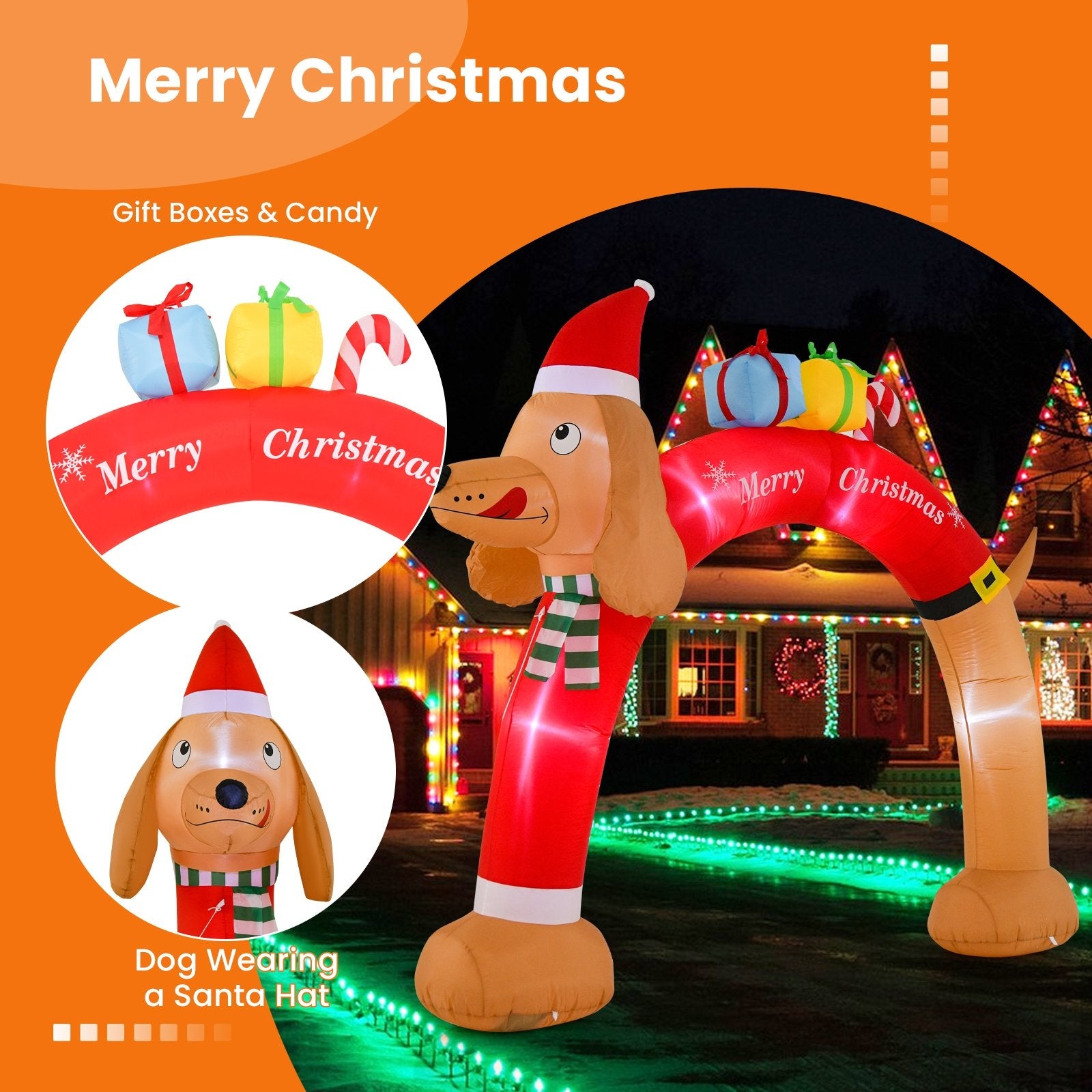 8 Feet Lighted Inflatable Christmas Dachshund Arch with Air Blower, Multicolor Christmas Inflatables   at Gallery Canada