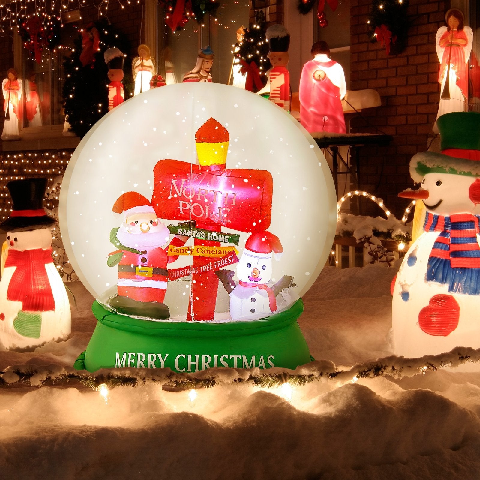 4 Feet Christmas Inflatable Snow Globe with Santa Snowman Road Sign, Multicolor Christmas Inflatables   at Gallery Canada