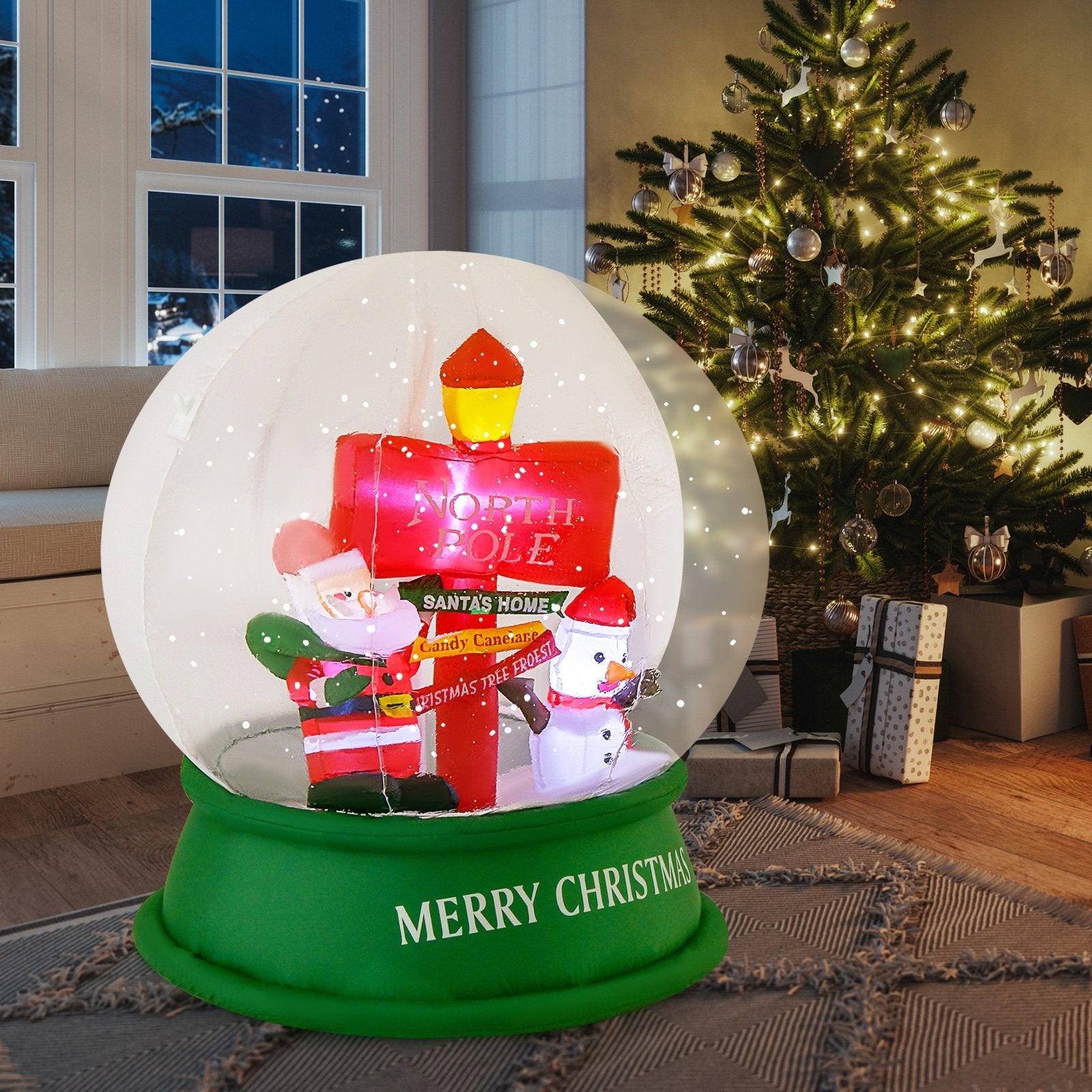 4 Feet Christmas Inflatable Snow Globe with Santa Snowman Road Sign, Multicolor Christmas Inflatables   at Gallery Canada