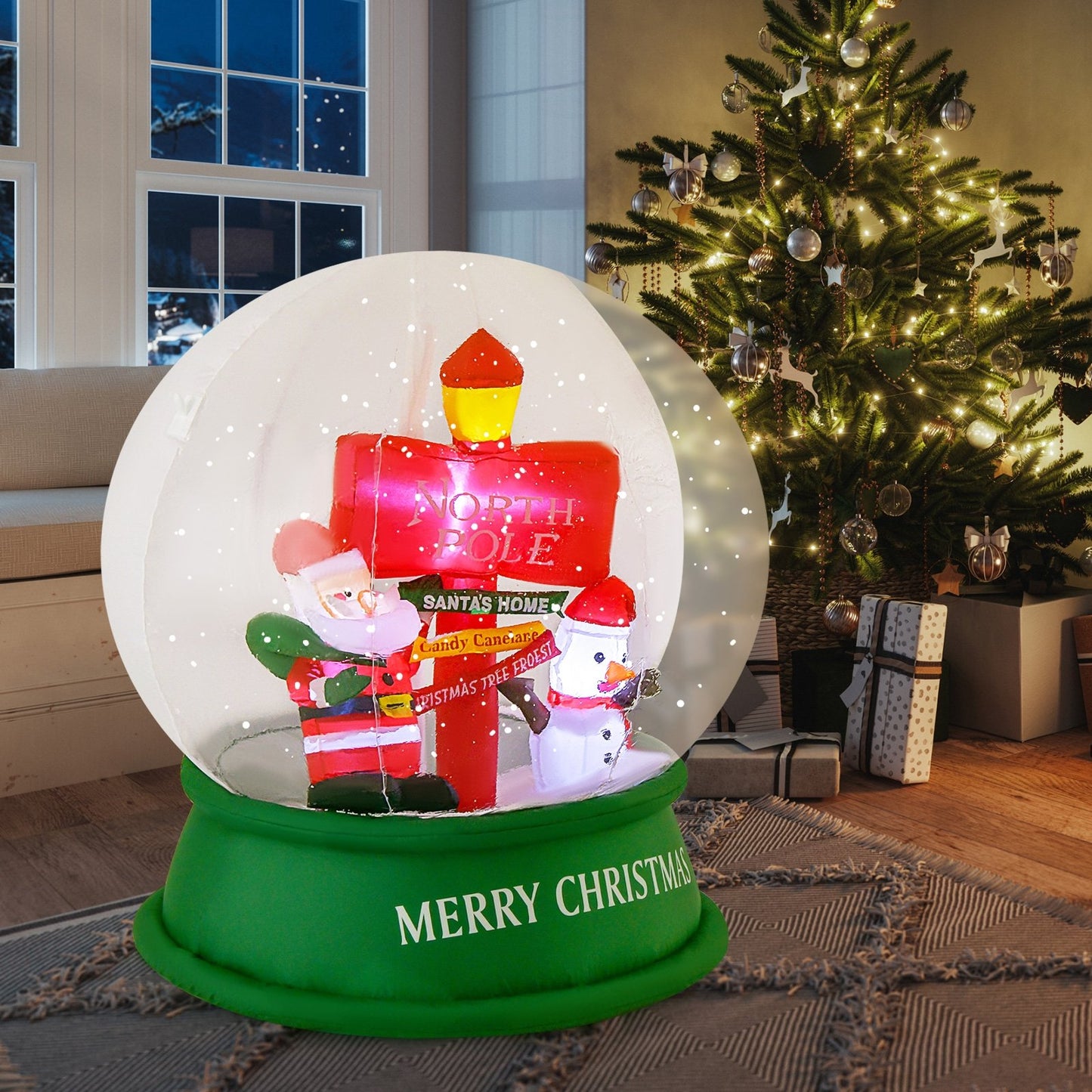 4 Feet Christmas Inflatable Snow Globe with Santa Snowman Road Sign, Multicolor - Gallery Canada