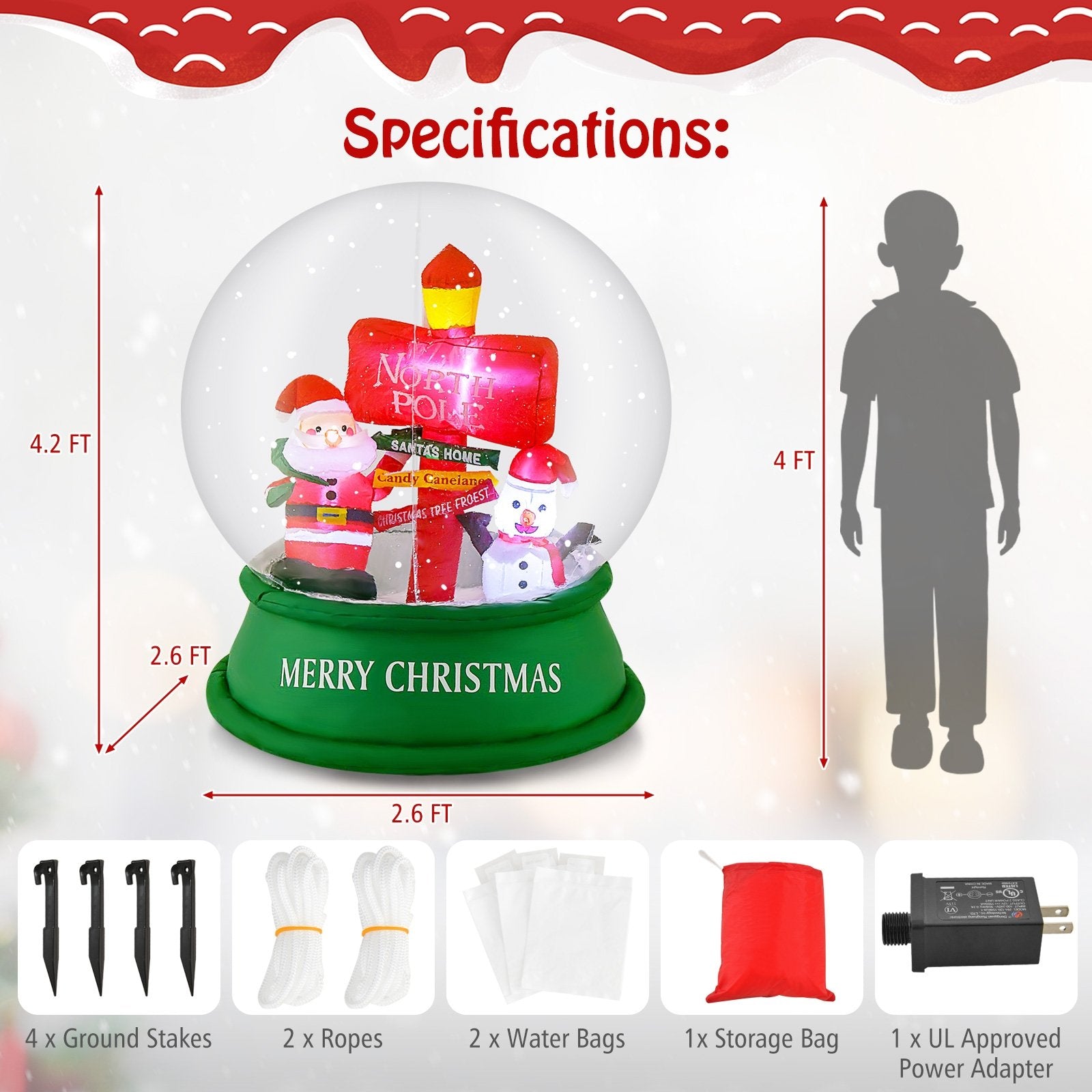 4 Feet Christmas Inflatable Snow Globe with Santa Snowman Road Sign, Multicolor Christmas Inflatables   at Gallery Canada