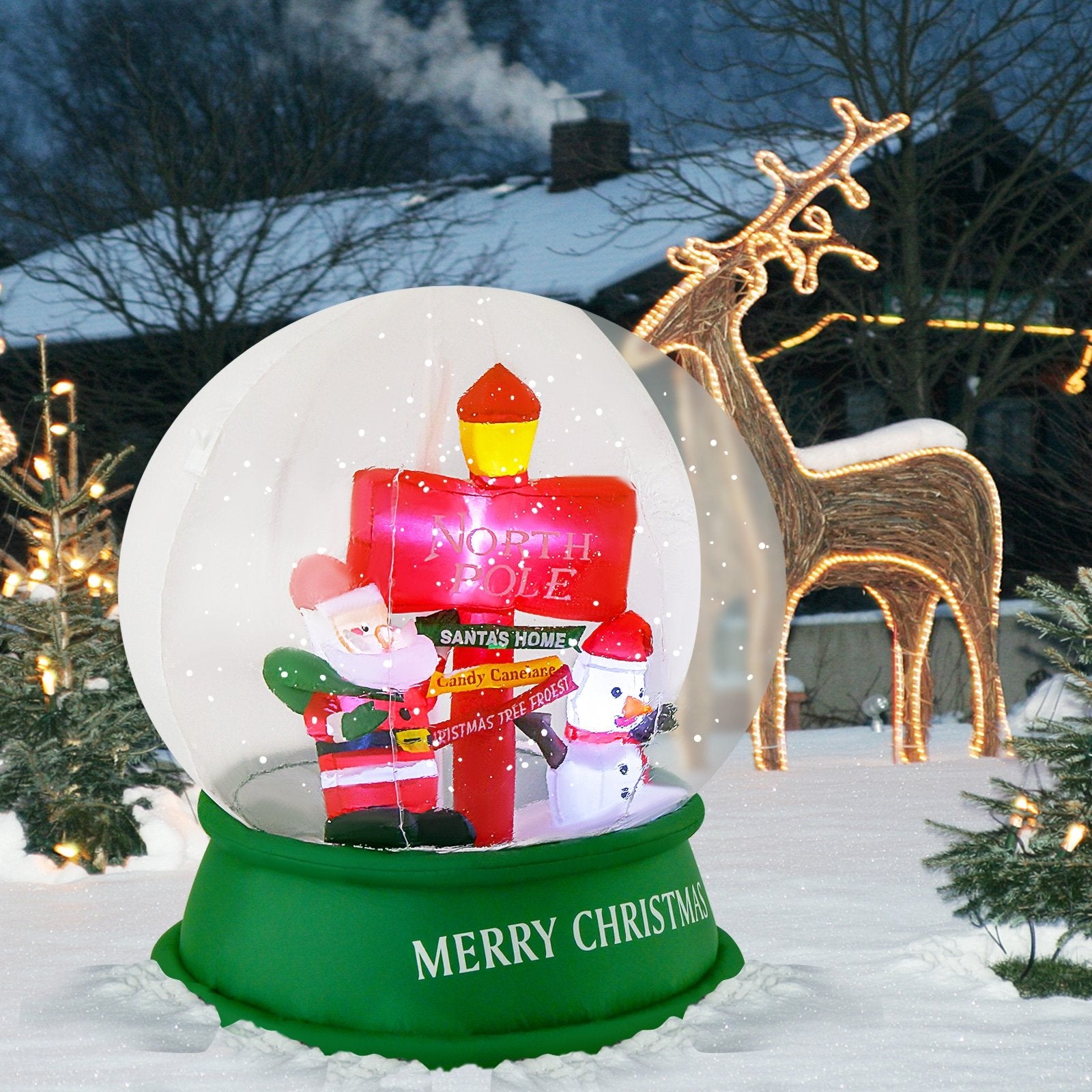 4 Feet Christmas Inflatable Snow Globe with Santa Snowman Road Sign, Multicolor Christmas Inflatables   at Gallery Canada