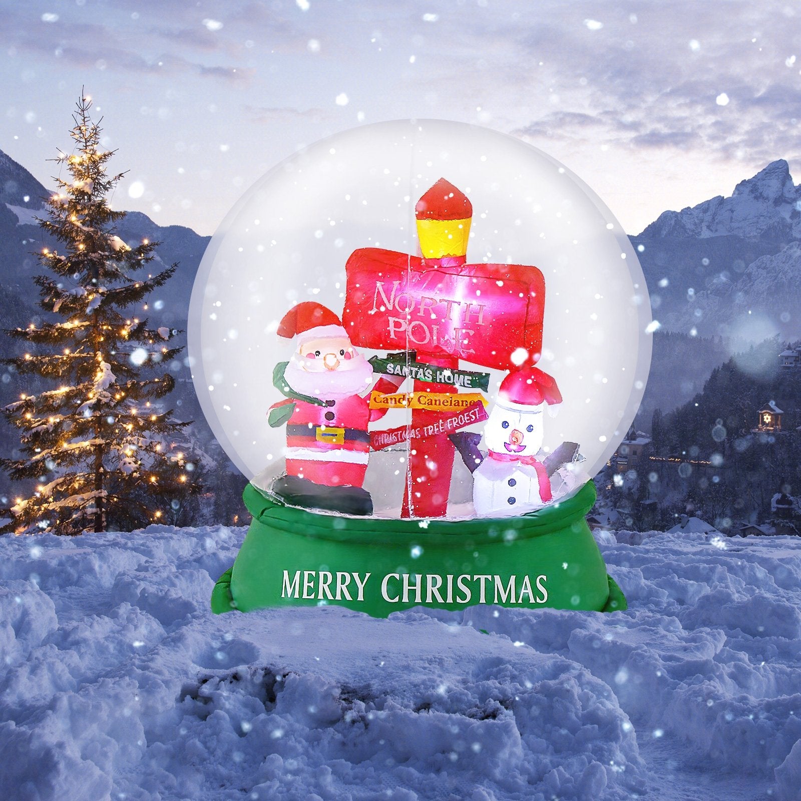 4 Feet Christmas Inflatable Snow Globe with Santa Snowman Road Sign, Multicolor Christmas Inflatables   at Gallery Canada