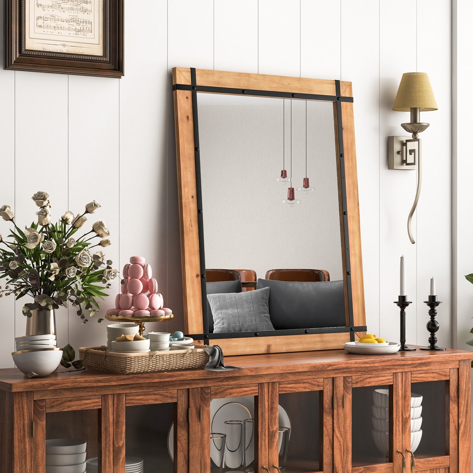 30 x 40 Inch Wall Mounted Mirror with Fir Wood Frame, Natural Wall Mirrors   at Gallery Canada