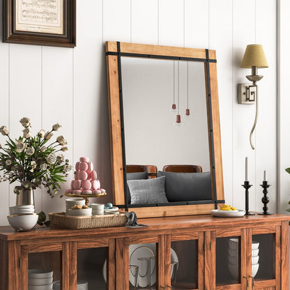 30 x 40 Inch Wall Mounted Mirror with Fir Wood Frame, Natural - Gallery Canada