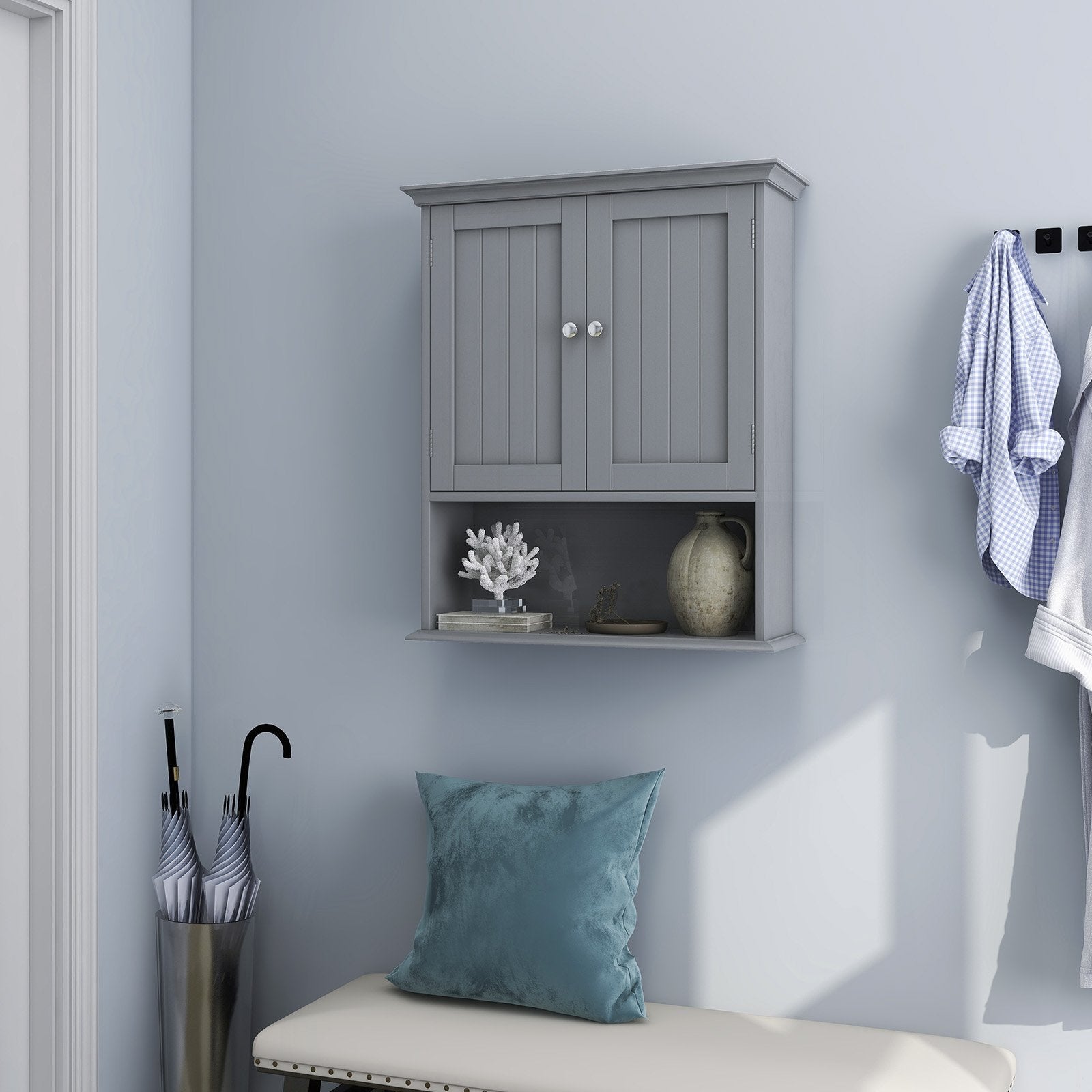 Wall Mount Bathroom Cabinet Storage Organizer with Doors and Shelves, Gray Wall Cabinets   at Gallery Canada