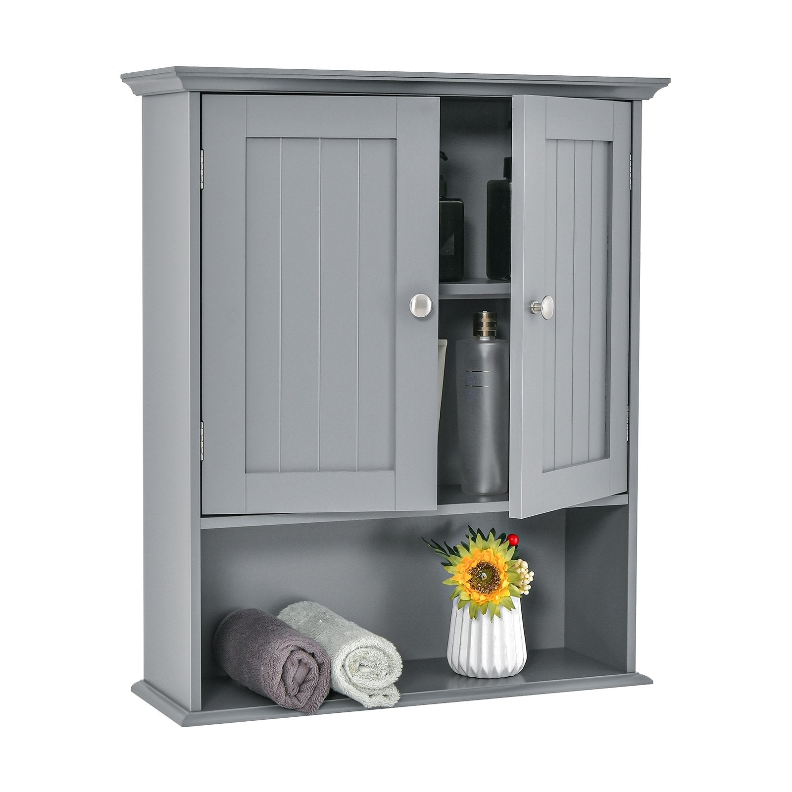 Wall Mount Bathroom Cabinet Storage Organizer with Doors and Shelves, Gray Wall Cabinets   at Gallery Canada