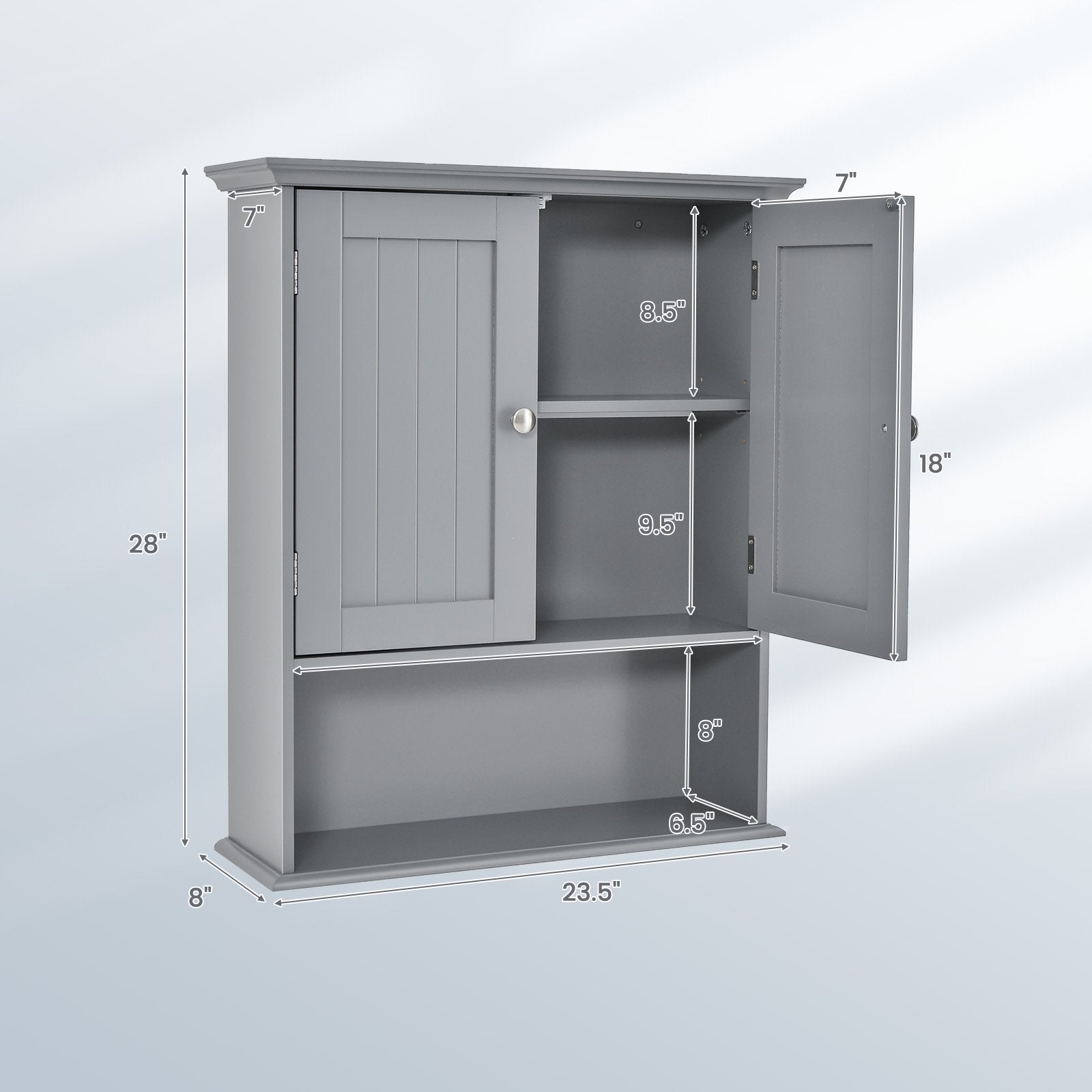 Wall Mount Bathroom Cabinet Storage Organizer with Doors and Shelves, Gray Wall Cabinets   at Gallery Canada