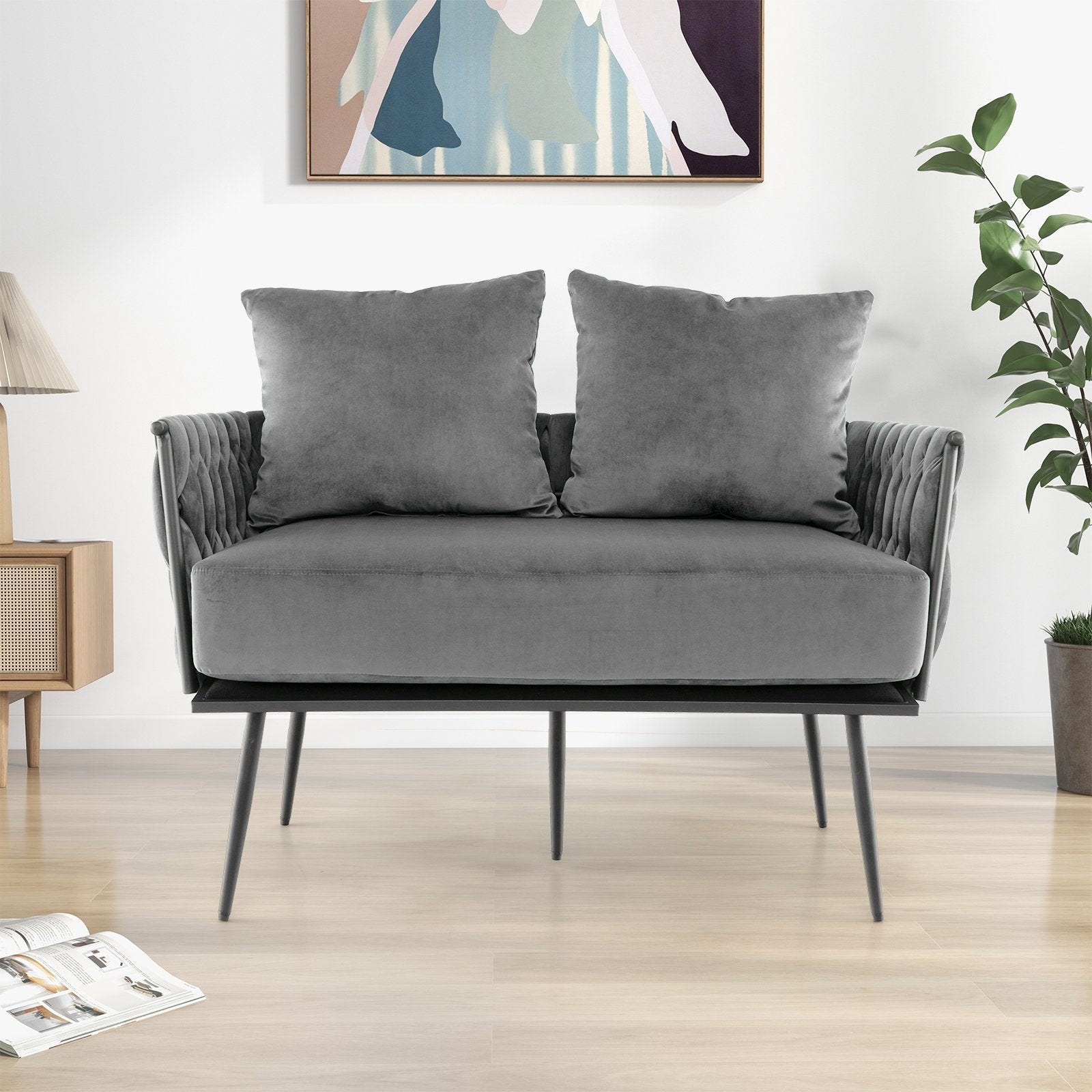 Modern Loveseat Sofa Upholstered Dutch Velvet Sofa Couch, Gray Sofas & Loveseats   at Gallery Canada