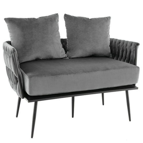 Modern Loveseat Sofa Upholstered Dutch Velvet Sofa Couch, Gray