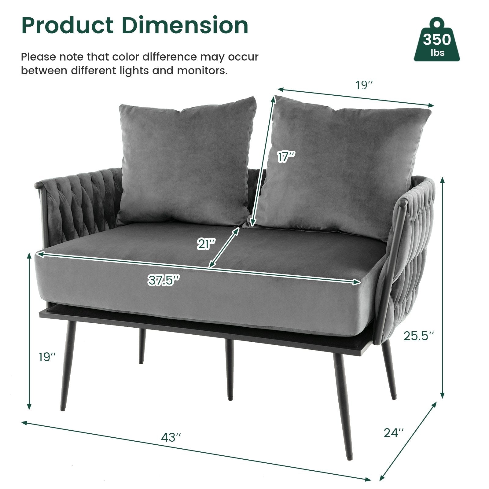 Modern Loveseat Sofa Upholstered Dutch Velvet Sofa Couch, Gray Sofas & Loveseats   at Gallery Canada