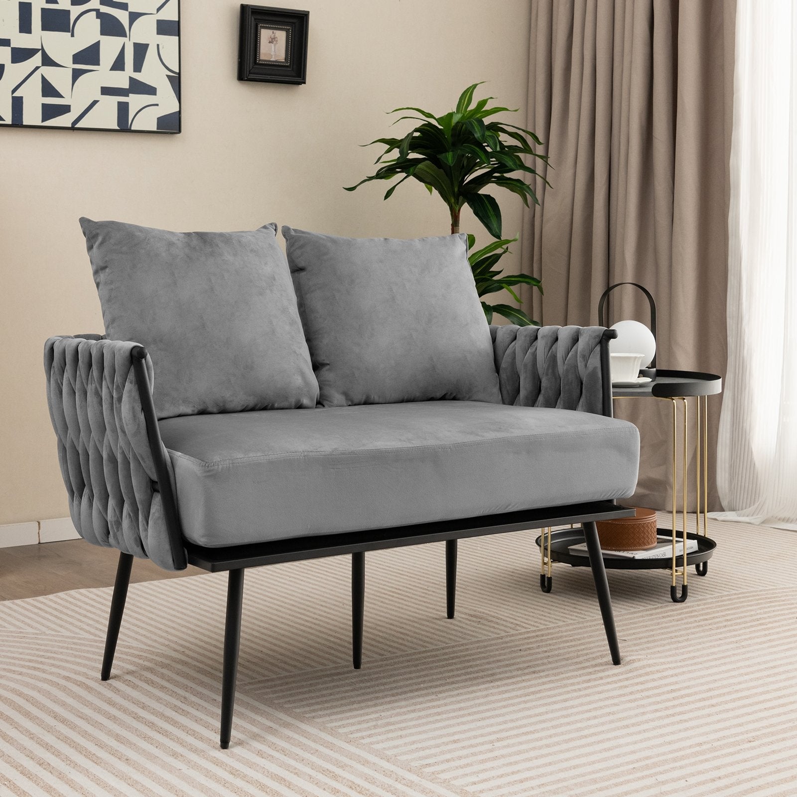 Modern Loveseat Sofa Upholstered Dutch Velvet Sofa Couch, Gray Sofas & Loveseats   at Gallery Canada