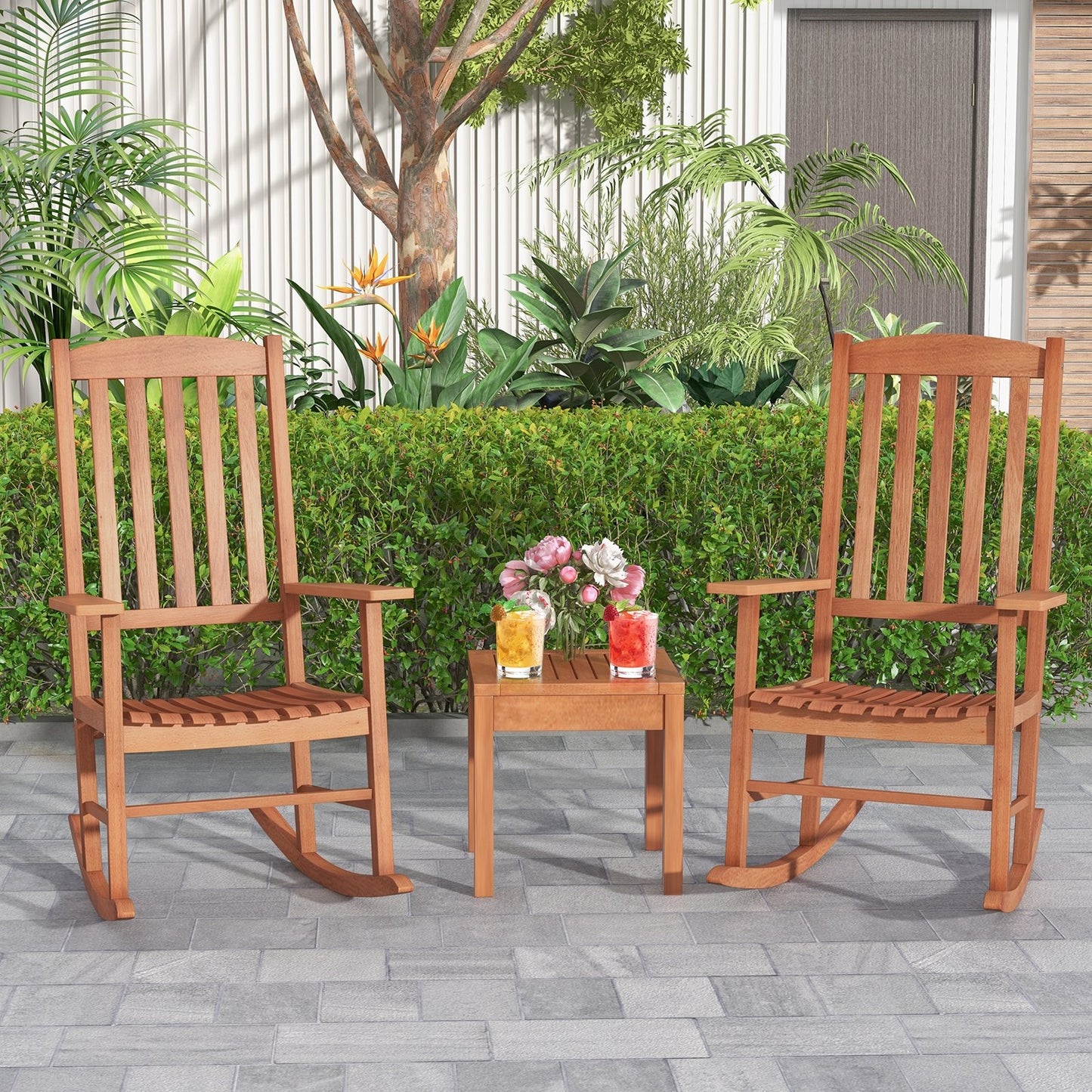 Eucalyptus Wood Rocker Chair with Stable and Safe Rocking Base for Garden, Natural Patio Rocking Chairs & Gliders   at Gallery Canada