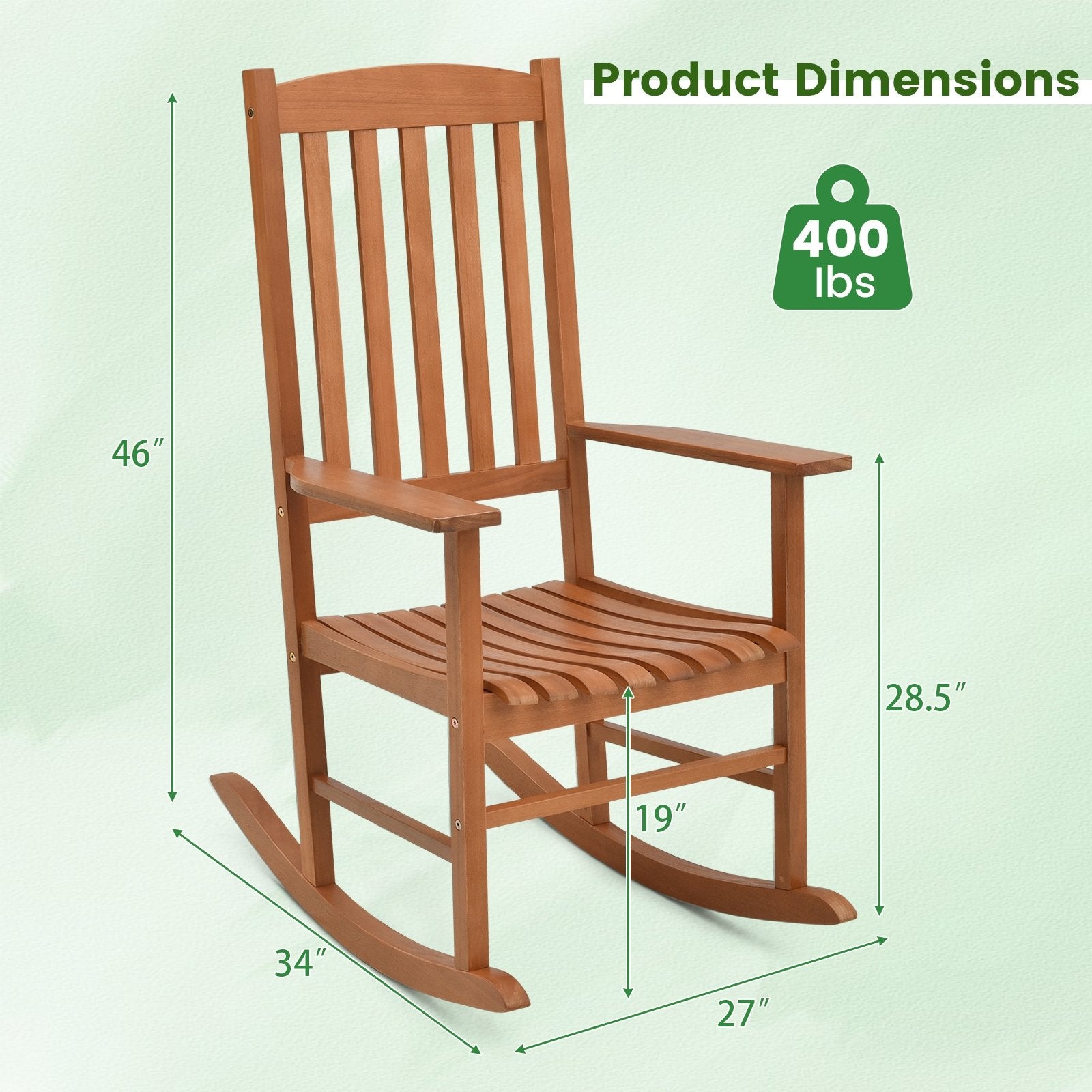 Eucalyptus Wood Rocker Chair with Stable and Safe Rocking Base for Garden, Natural Patio Rocking Chairs & Gliders   at Gallery Canada