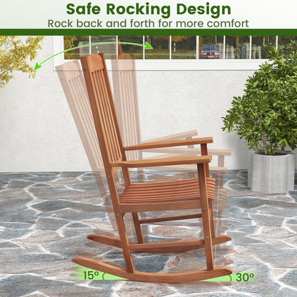 Eucalyptus Wood Rocker Chair with Stable and Safe Rocking Base for Garden, Natural Patio Rocking Chairs & Gliders   at Gallery Canada