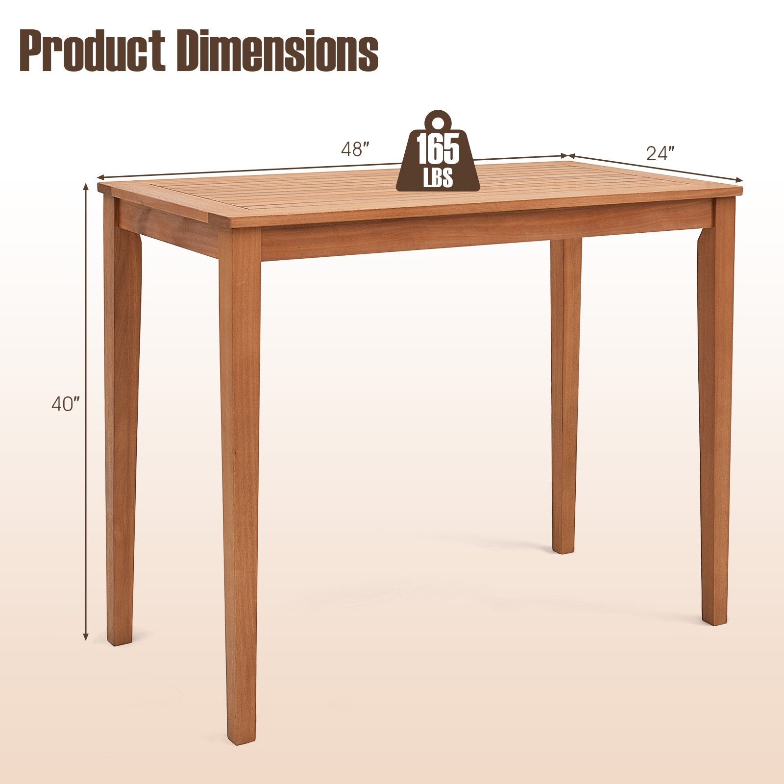 48 Inch x 24 Inch Rectangular Outdoor Eucalyptus Wood Bar Table for 4 People, Natural - Gallery Canada