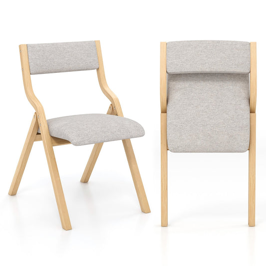 Set of 2 Wooden Folding Dining Chair with Linen Fabric Padded Seat and Backrest, Natural Dining Chairs   at Gallery Canada