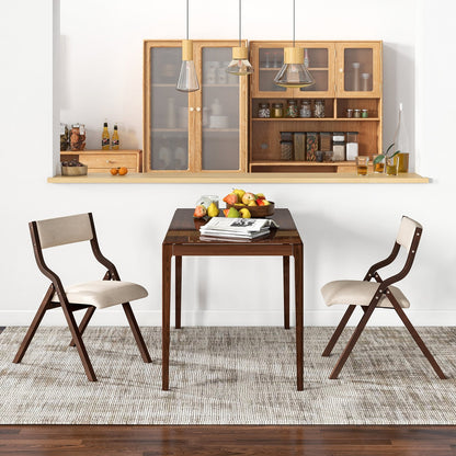 Set of 2 Wooden Folding Dining Chair with Linen Fabric Padded Seat and Backrest, Coffee Dining Chairs   at Gallery Canada