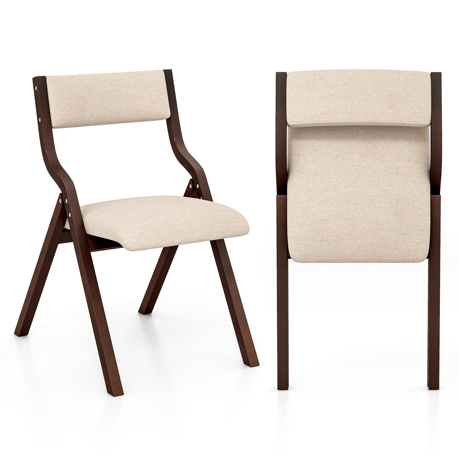 Set of 2 Wooden Folding Dining Chair with Linen Fabric Padded Seat and Backrest, Coffee Dining Chairs   at Gallery Canada