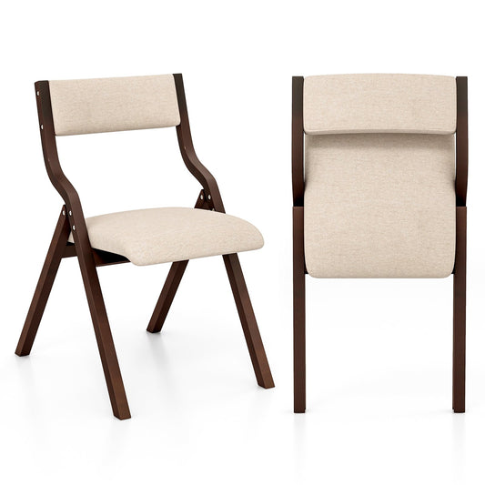 Set of 2 Wooden Folding Dining Chair with Linen Fabric Padded Seat and Backrest, Coffee Dining Chairs   at Gallery Canada